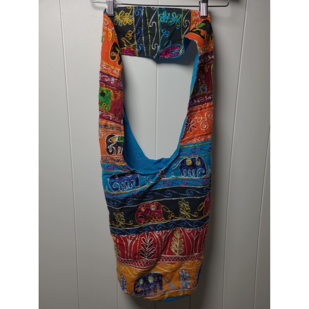 Boho Hippie Elephant Floral Hobo Shoulder Bag Colorful  Embroidered Hipster Art